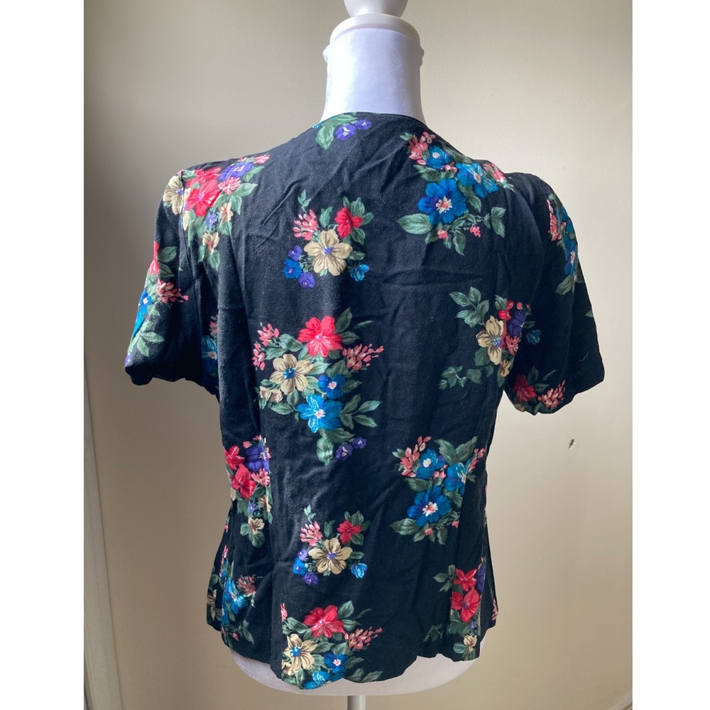 Vintage Norton McNaughton Black Floral Button Front Blouse | Size 8 - Picture 3 of 4